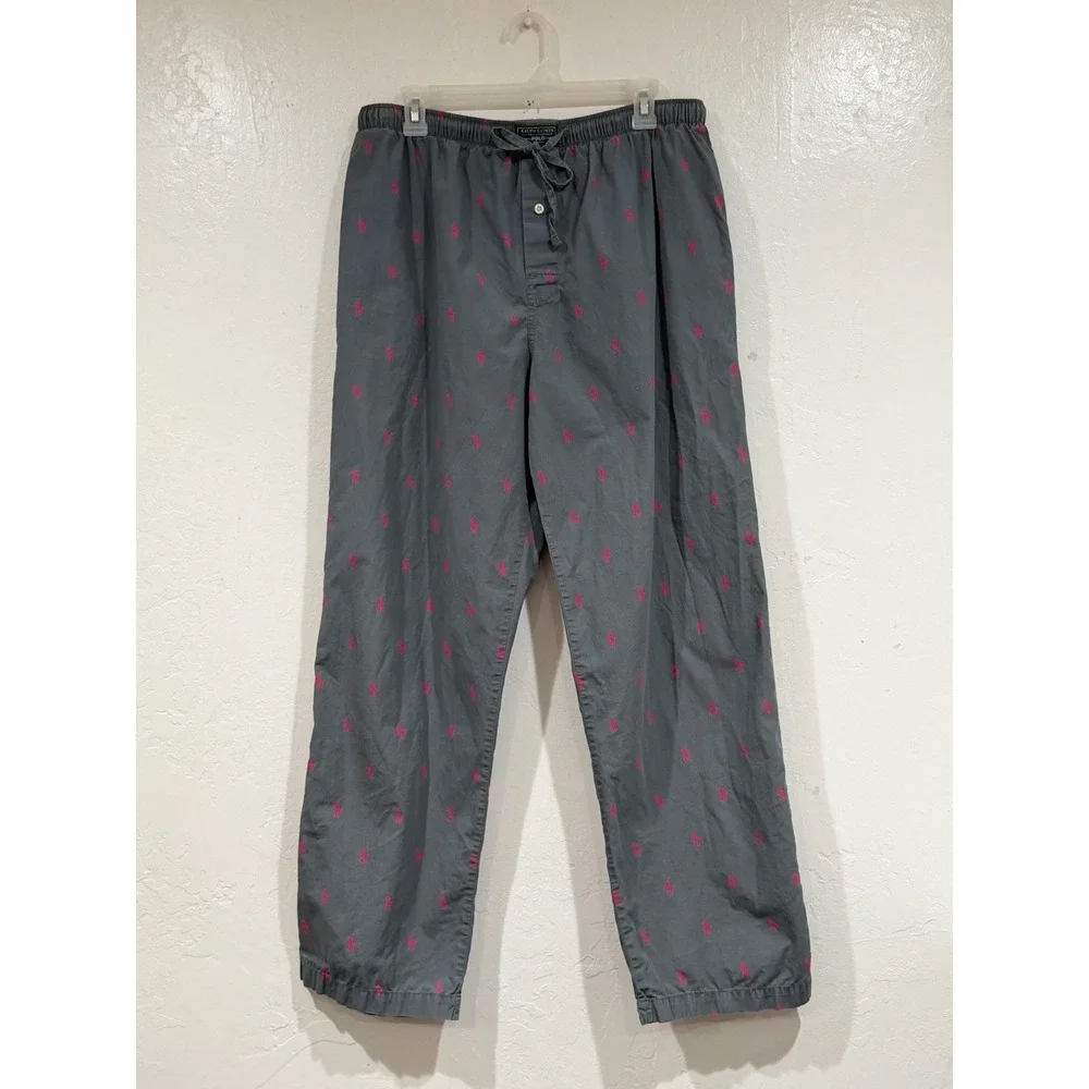 Polo Ralph Lauren Mens Pajama Pants Gray Pony Print Sleep Lounge Large Cotton